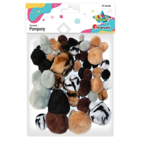 Pompony Titanum Craft-Fun Series cętki tygrysa + jednokolorowe mix 54 szt (YFP038) Pompony Titanum Craft-Fun Series cętki tygrysa + jednokolorowe mix 54 szt (YFP038)