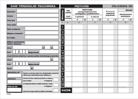 Druk offsetowy Karta przychodów pracowników A5 32k. Michalczyk i Prokop (K-10)