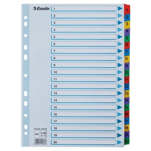 Przekładka numeryczna Esselte Mylar kartonowa A4 mix kolorów 160g 20k 1-20 (100163) Przekładka numeryczna Esselte Mylar kartonowa A4 mix kolorów 160g 20k 1-20 (100163)