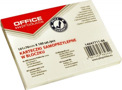 Notes samoprzylepny (karteczki) Office Products żółty jasny 100k [mm:] 101x76 (14047711-06)