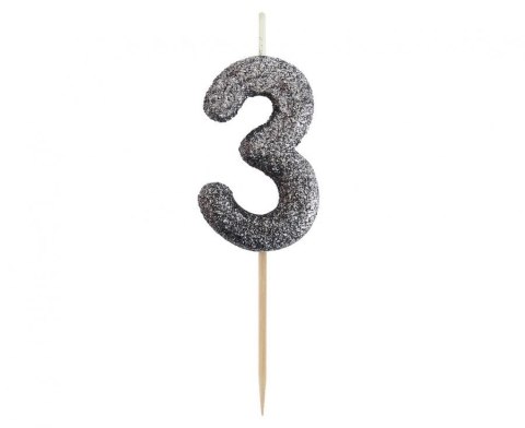 Świeczka urodzinowa Godan piker cyferka 3, brokatowa czarna, 11x3.5 cm (BH-SPC3) Świeczka urodzinowa Godan piker cyferka 3, brokatowa czarna, 11x3.5 cm (BH-SPC3)