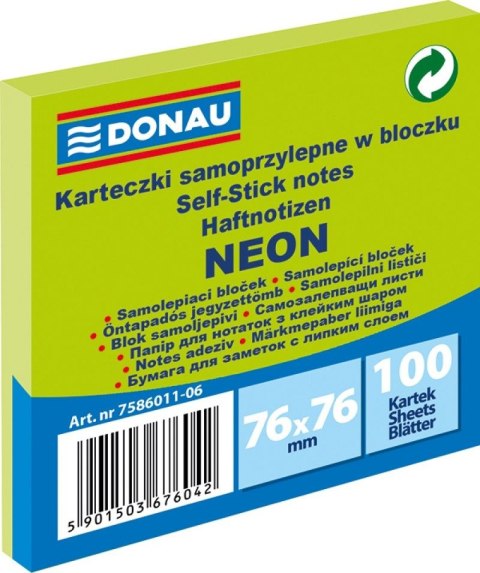 Notes samoprzylepny (karteczki) Donau Neon zielony 100k [mm:] 76x76 (7586011-06)