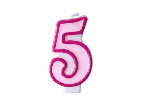 Świeczka urodzinowa Partydeco Cyferka 5 w kolorze różowym 7 centymetrów (SCU1-5-006) Świeczka urodzinowa Partydeco Cyferka 5 w kolorze różowym 7 centymetrów (SCU1-5-006)