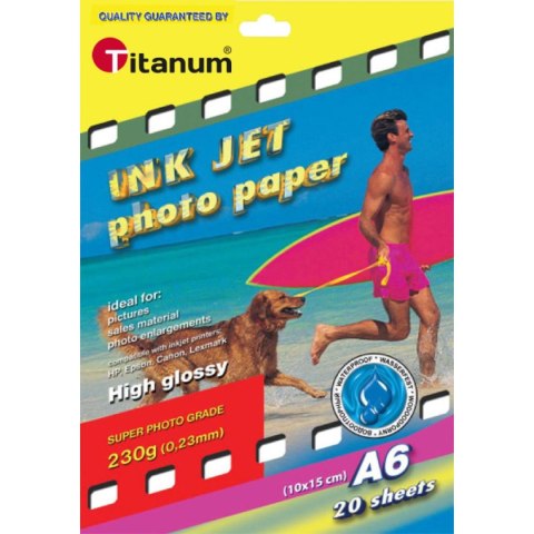 Papier fotograficzny Titanum 10x15 cm (A6) 20 kartek 230 g/m² błyszczący wodoodporny Papier fotograficzny Titanum 10x15 cm (A6) 20 kartek 230 g/m² błyszczący wodoodporny