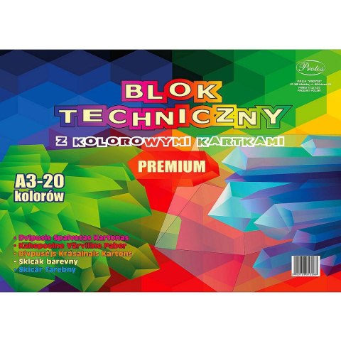 Blok techniczny Protos kolor A3 kolorowy 160g 20k Blok techniczny Protos kolor A3 kolorowy 160g 20k