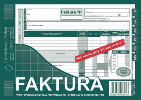 Druk offsetowy Michalczyk i Prokop Faktura VAT brutto A5 ulepszona, A5 80k. (123-3E) Druk offsetowy Michalczyk i Prokop Faktura VAT brutto A5 ulepszona, A5 80k. (123-3E)