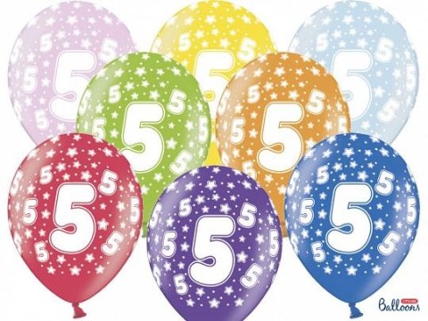 Balon gumowy Partydeco gumowy 5 urodziny, mix kolorów 30 cm/6 sztuk mix 300mm (SB14M-005-000-6) Balon gumowy Partydeco gumowy 5 urodziny, mix kolorów 30 cm/6 sztuk mix 300mm (SB14M-005-000-6)