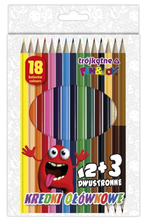Kredki ołówkowe Fun&Joy 12 kolorów+ 3 dwustronne cieliste trójkątne 18 kol. Kredki ołówkowe Fun&Joy 12 kolorów+ 3 dwustronne cieliste trójkątne 18 kol.