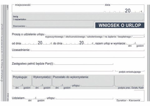 Druk offsetowy Michalczyk i Prokop Wniosek o urlop A6 40k. (515-5) Druk offsetowy Michalczyk i Prokop Wniosek o urlop A6 40k. (515-5)