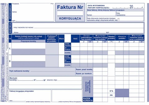 Druk samokopiujący Michalczyk i Prokop Faktura VAT korygująca netto pełna A5 A5 80k. (107-3E) Druk samokopiujący Michalczyk i Prokop Faktura VAT korygująca netto pełna A5 A5 80k. (107-3E)