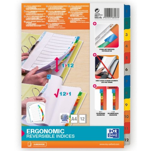 Przekładka numeryczna Mylar A4 mix kolorów 170g 12k 1-12 [mm:] 210x297 Oxford (100204616)