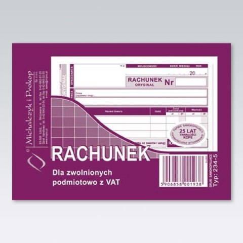 Druk offsetowy Michalczyk i Prokop Rachunek uproszczony dla zwolnionych z VAT A6 A6 80k. (234-5) Druk offsetowy Michalczyk i Prokop Rachunek uproszczony dla zwolnionych z VAT A6 A6 80k. (234-5)