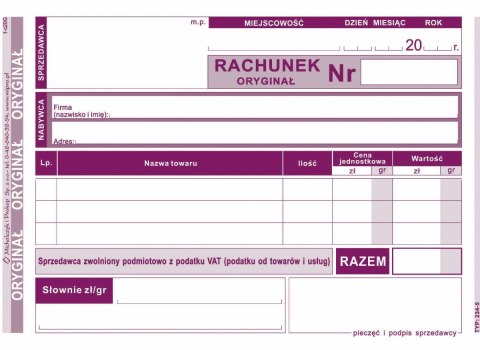 Druk offsetowy Michalczyk i Prokop Rachunek uproszczony dla zwolnionych z VAT A6 A6 80k. (234-5) Druk offsetowy Michalczyk i Prokop Rachunek uproszczony dla zwolnionych z VAT A6 A6 80k. (234-5)