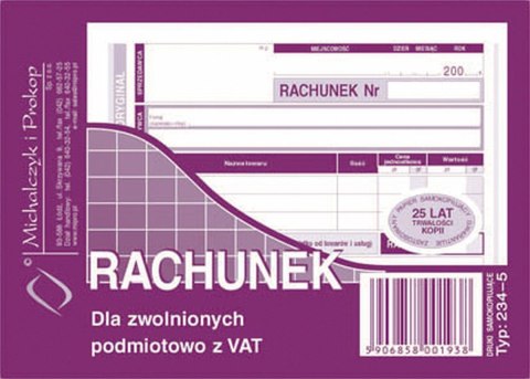 Druk offsetowy Michalczyk i Prokop Rachunek uproszczony dla zwolnionych z VAT A6 A6 80k. (234-5) Druk offsetowy Michalczyk i Prokop Rachunek uproszczony dla zwolnionych z VAT A6 A6 80k. (234-5)