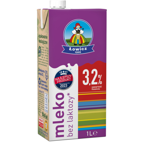 Mleko 1l 3,2 % UHT BEZ LAKTOZY ŁOWICKIE Mleko 1l 3,2 % UHT BEZ LAKTOZY ŁOWICKIE