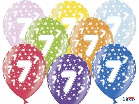 Balon gumowy Partydeco gumowy 7 urodziny, mix kolorów 30 cm/6 sztuk mix 300mm (SB14M-007-000-6) Balon gumowy Partydeco gumowy 7 urodziny, mix kolorów 30 cm/6 sztuk mix 300mm (SB14M-007-000-6)