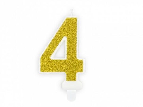 Świeczka urodzinowa Partydeco cyferka 4 złoty brokat 7cm (SCU3-4-019B) Świeczka urodzinowa Partydeco cyferka 4 złoty brokat 7cm (SCU3-4-019B)