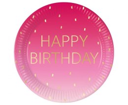Talerz jednorazowy Godan Pink Happy Birthday, Decorata papier śr. 230mm 8 szt (96623)