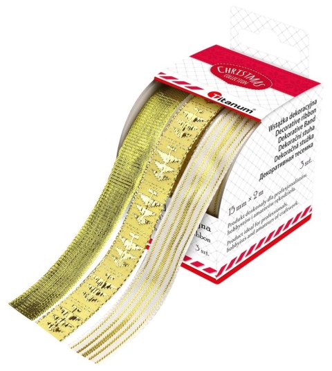 Wstążka Craft-Fun Series Boże Narodzenie 3 wzory 15x2 [mm x m] biało-złoty Titanum (A-28(4#))