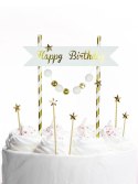 Dekoracja na tort Arpex Happy Birthday - pomponiki złote (KK0133ZLO-7690)