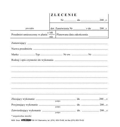 Druk samokopiujący Stolgraf zlecenie 3/4 A5 100k. (M30) Druk samokopiujący Stolgraf zlecenie 3/4 A5 100k. (M30)