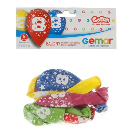 Balon gumowy Godan Z NADRUKIEM 5 szt mix (GS110/8) Balon gumowy Godan Z NADRUKIEM 5 szt mix (GS110/8)