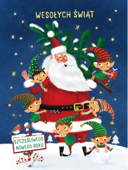 Kartka składana BN 21 Mikołaj z Elfami B6 Henry