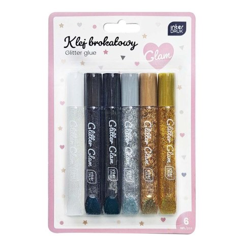 Klej w płynie GLAM brokatowy 5902277356826 10,5ml Interdruk (6x10,5ml) Klej w płynie GLAM brokatowy 5902277356826 10,5ml Interdruk (6x10,5ml)