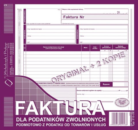 Druk samokopiujący S o/2k faktura VAT 2/3 A4 81k. (212-2E) Druk samokopiujący S o/2k faktura VAT 2/3 A4 81k. (212-2E)