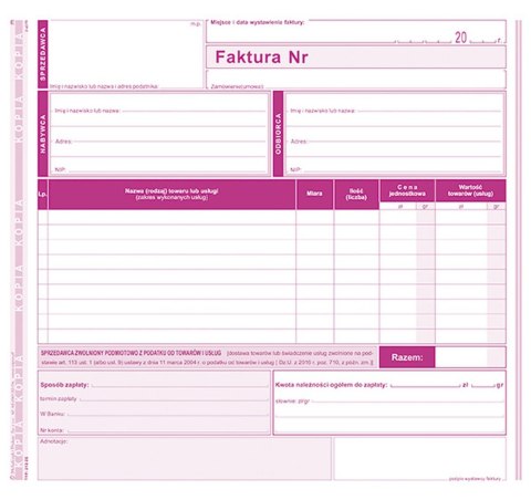 Druk samokopiujący S o/2k faktura VAT 2/3 A4 81k. (212-2E) Druk samokopiujący S o/2k faktura VAT 2/3 A4 81k. (212-2E)
