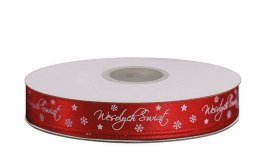 Wstążka Titanum Craft-Fun Series satynowa satynowa z nadrukiem Wesołych Świąt 12 czerwona (12/25YRED)