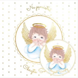 Kartka składana Karnet KW CHRZEST ANIOŁEK NA CHMURCE kw Henry (5907465665940)