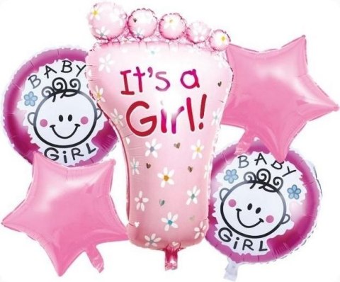 Balon gumowy Antella zestaw balonów 6 elementów baby girl różowy Balon gumowy Antella zestaw balonów 6 elementów baby girl różowy