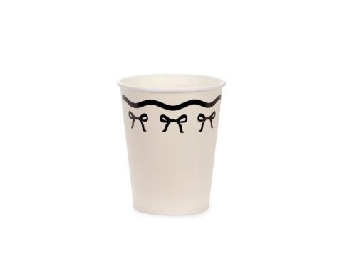 Kubek jednorazowy z kokardkami, kremowo-czarne papier 220ml Partydeco ((1 op. / 6 szt.))