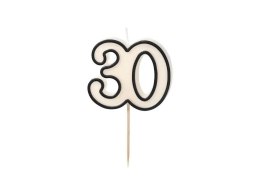 Świeczka urodzinowa Partydeco liczba 30, 5,5cm, biało-czarny (SCU16-30)
