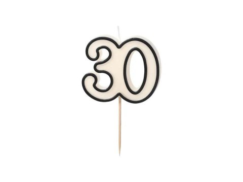 Świeczka urodzinowa Partydeco liczba 30, 5,5cm, biało-czarny (SCU16-30)