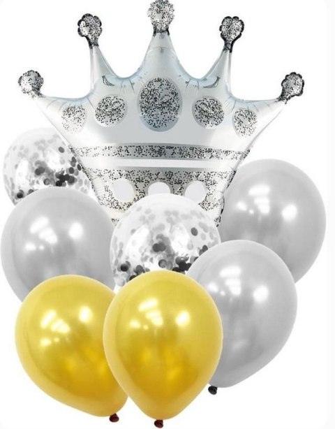 Balon gumowy Antella zestaw balonów 9 elementów korona srebrna mix Balon gumowy Antella zestaw balonów 9 elementów korona srebrna mix