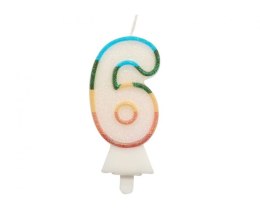 Świeczka urodzinowa Godan cyferka 6, tęczowa, NOWY BIO BROKAT, 8,5 cm (SW-CBB6)