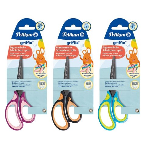 Nożyczki Griffix spiczaste praworęczne mix Pelikan (300009549)