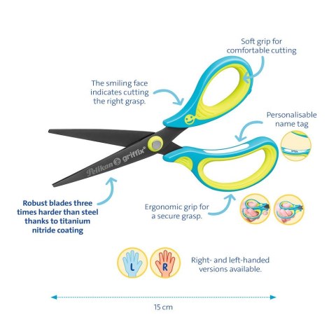 Nożyczki Griffix spiczaste praworęczne mix Pelikan (300009549)