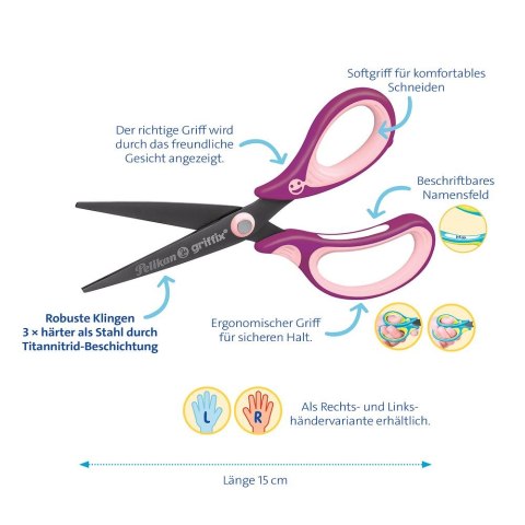 Nożyczki Griffix spiczaste praworęczne mix Pelikan (300009549)