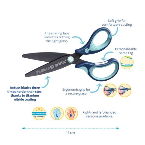 Nożyczki Griffix zaokrąglone praworęczne mix Pelikan (300009548)