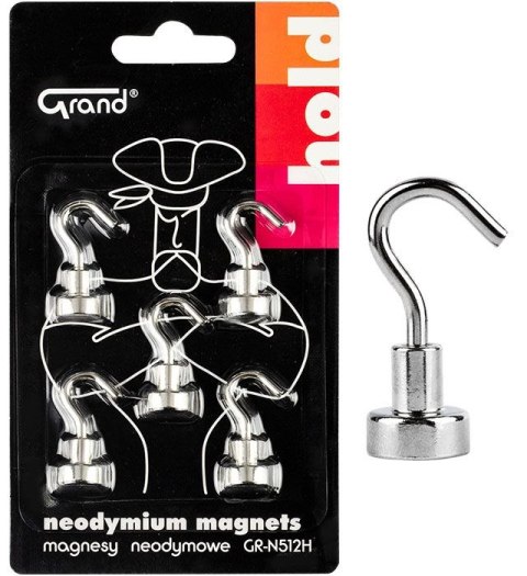 Magnes Grand neodymowy z haczykiem Srebrny śr. 12mm (130-1966) 5 sztuk Magnes Grand neodymowy z haczykiem Srebrny śr. 12mm (130-1966) 5 sztuk