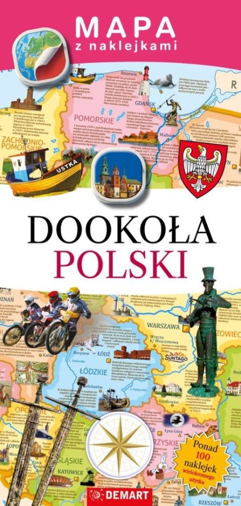 Książeczka edukacyjna Demart Mapy z naklejkami. Dookoła Polski Książeczka edukacyjna Demart Mapy z naklejkami. Dookoła Polski