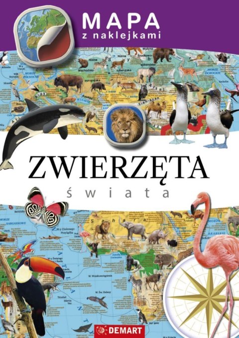 Mapa ścienna Demart Mapy z naklejkami. Zwierzęta świata Mapa ścienna Demart Mapy z naklejkami. Zwierzęta świata
