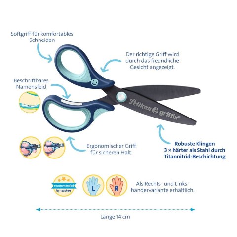 Nożyczki Griffix zaokrąglone leworęczne niebieskie Pelikan (300008592)