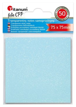 Notes samoprzylepny (karteczki) Titanum transparentne, z polipropylenu 75x75 niebieski 50k [mm:] 75x75