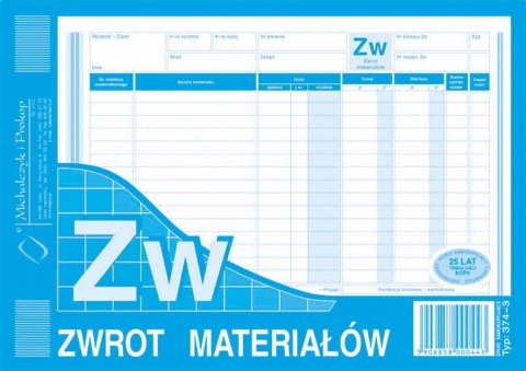 Druk samokopiujący Michalczyk i Prokop ZW zwrot materiałów A5 80k. (374-3) Druk samokopiujący Michalczyk i Prokop ZW zwrot materiałów A5 80k. (374-3)