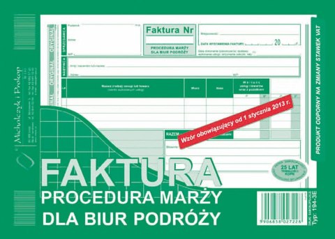 Druk samokopiujący Michalczyk i Prokop Faktura Procedura marży dla biur podróży A5 80k. (194-3E) Druk samokopiujący Michalczyk i Prokop Faktura Procedura marży dla biur podróży A5 80k. (194-3E)