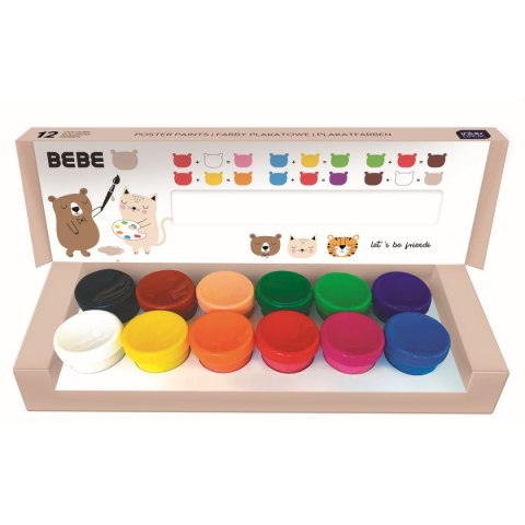 Farby plakatowe BEBE FRIENDS kolor: mix 20ml 12 kolor. Interdruk Farby plakatowe BEBE FRIENDS kolor: mix 20ml 12 kolor. Interdruk